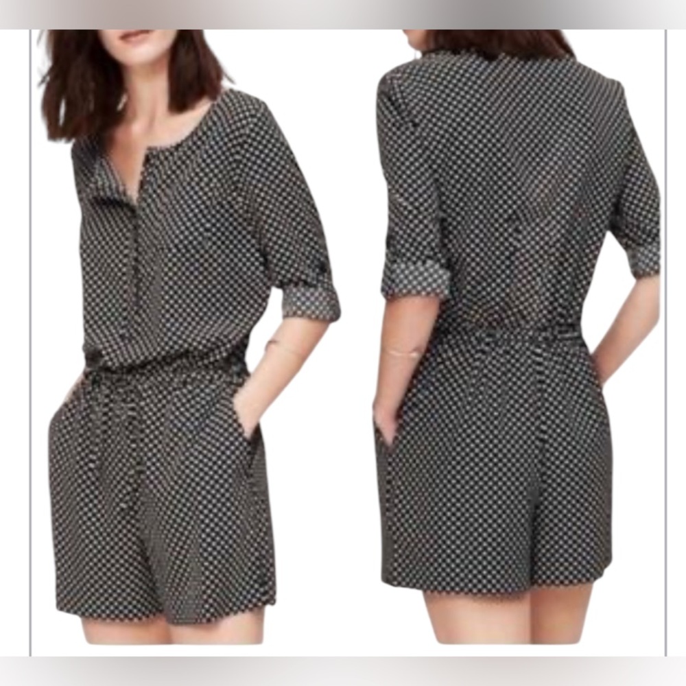 Ann Taylor Loft Black and White Clover Hearts Polka Dot Romper sz4